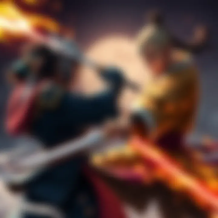 Jin Sakai from Ghost of Tsushima and Prince Zuko from Avatar: The Last Airbender are engaged in a fierce sword fight, showcasing their contrasting styles and themes of honor.