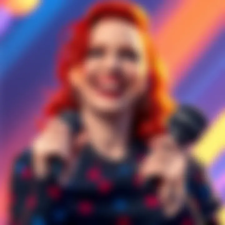 Jinkx Monsoon smiling and holding a microphone, hinting at a new voice acting role, with colorful background