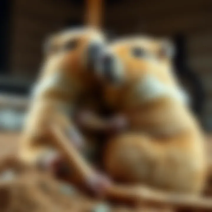 Jinny cuddles a capybara Jinny gently rubs the belly of a friendly capybara, both looking relaxed and happy