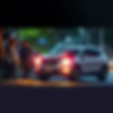 A car involved in a hit and run, with onlookers watching in shock.