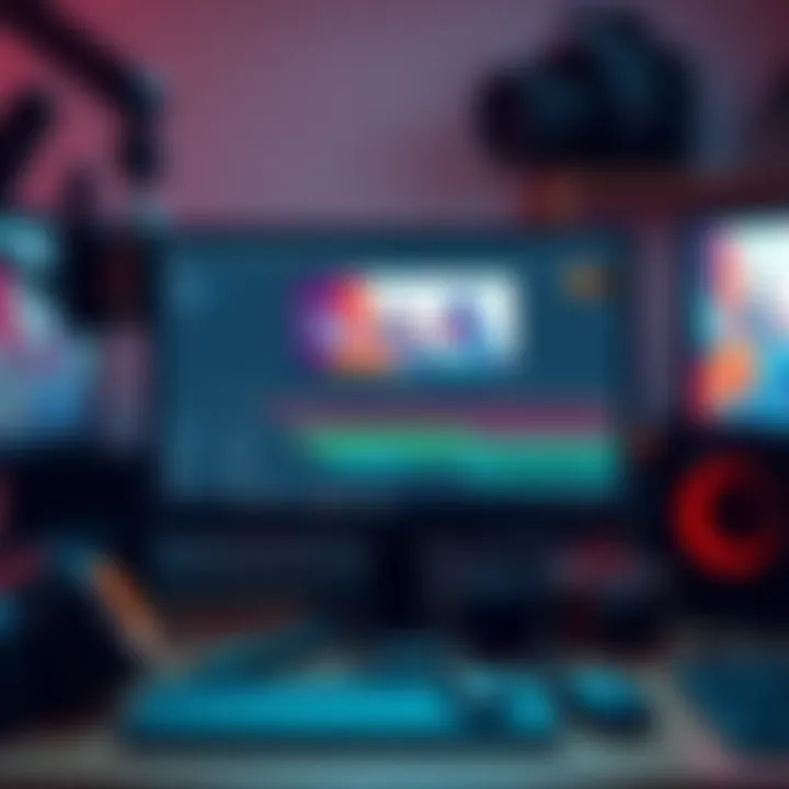 Jittery Video Editing A scene showing a computer screen with a video editing software displaying glitchy footage, surrounded by editing tools.