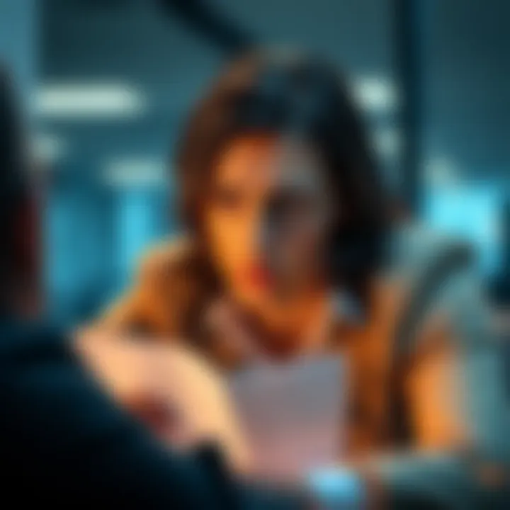 A worried employer looks at a list of unqualified job candidates during an interview process