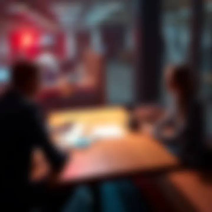 A hiring manager interviewing a potential candidate with a resume on the table