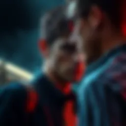 Joel stands tense, facing another character, conflicted as memories of Ellie flash in his mind