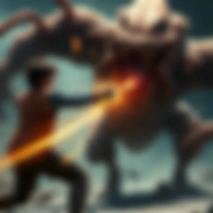 Joel fiercely battling a large, grotesque creature known as a Bloater, protecting Ellie in a tense moment