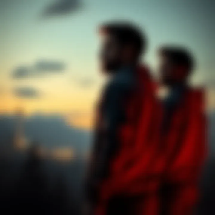 Joel and Hopper standing apart, looking contemplative, representing their different choices in life after loss