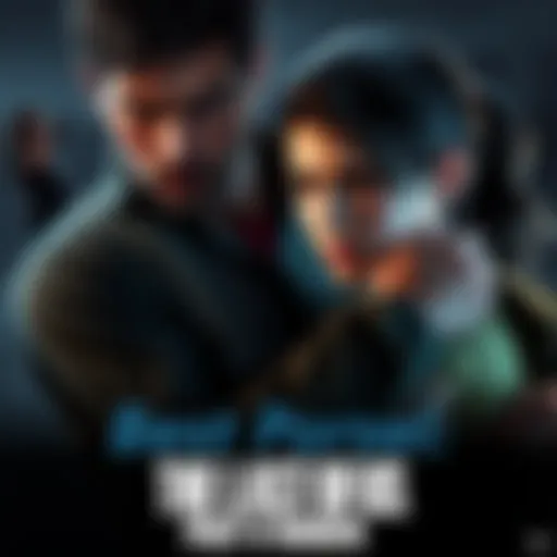 Joel protecting Ellie Joel holding Ellie close in a tense moment, showing concern and determination