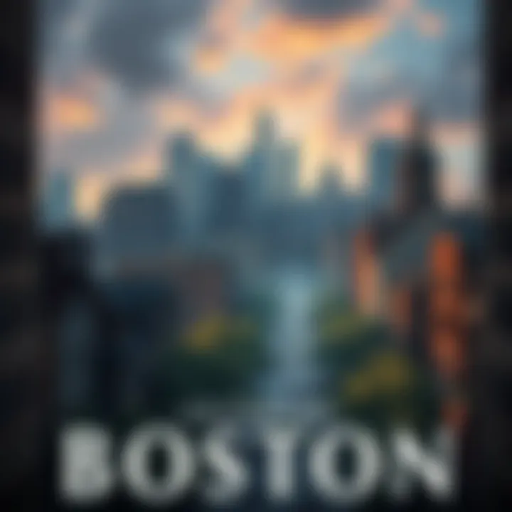 A post-apocalyptic Boston skyline with abandoned buildings and overgrown streets, highlighting Joel's survival environment