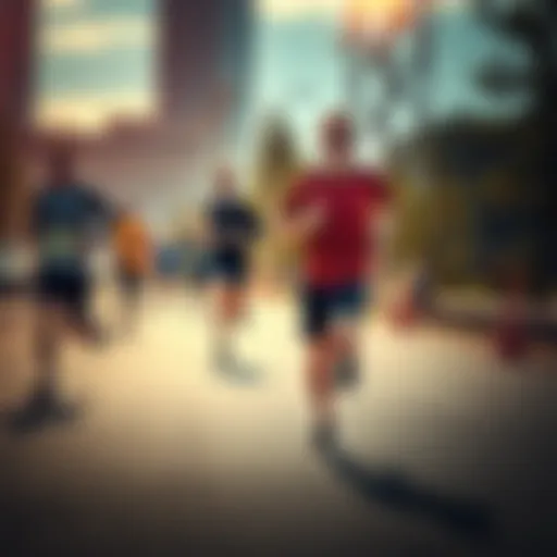 Person jogging at a slow pace A person jogging with a relaxed expression, enjoying the calm of their surroundings, while other runners speed past them