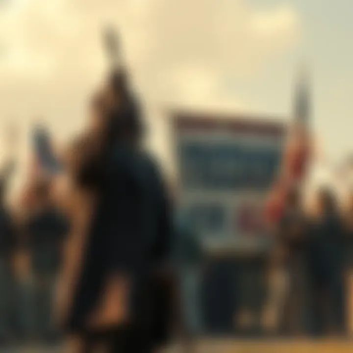 John Brown stands passionately speaking with a group of abolitionists, holding a banner that reads 'Freedom for All'.
