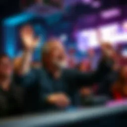 John D. Stranding reacting to the excitement of fans in a lively setting