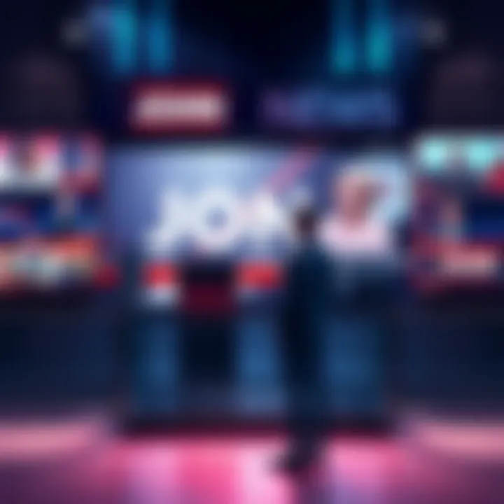 A person named John standing in front of a news headline display, showing public reactions and headlines related to his actions.