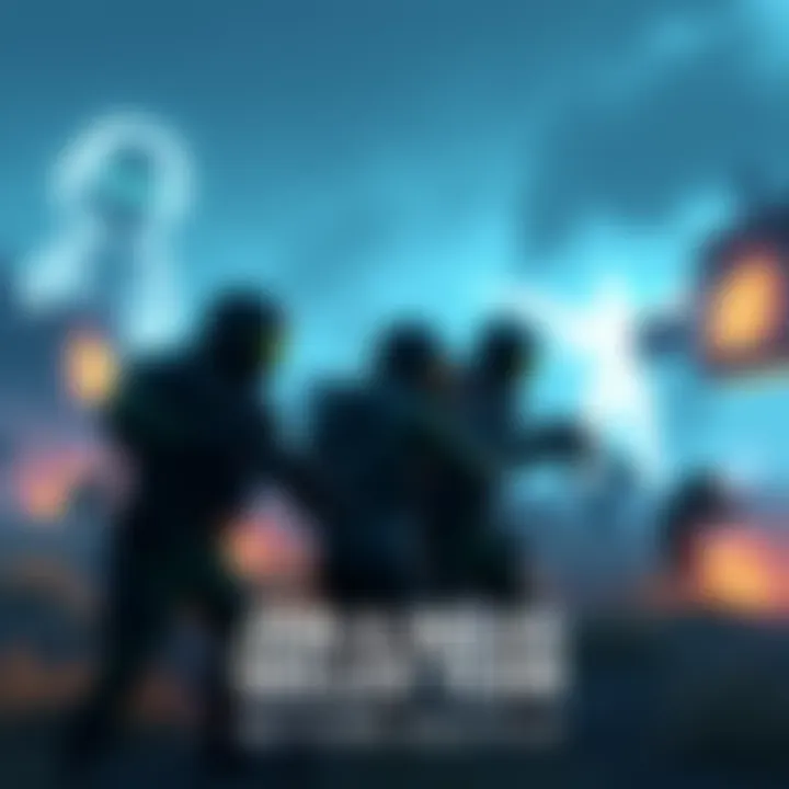 A group of players strategizing together on a virtual battlefield, preparing to defend high ground.