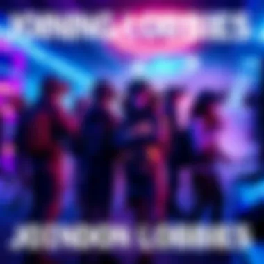 Joining Random Lobbies A group of players in virtual gear teaming up in a vibrant game lobby