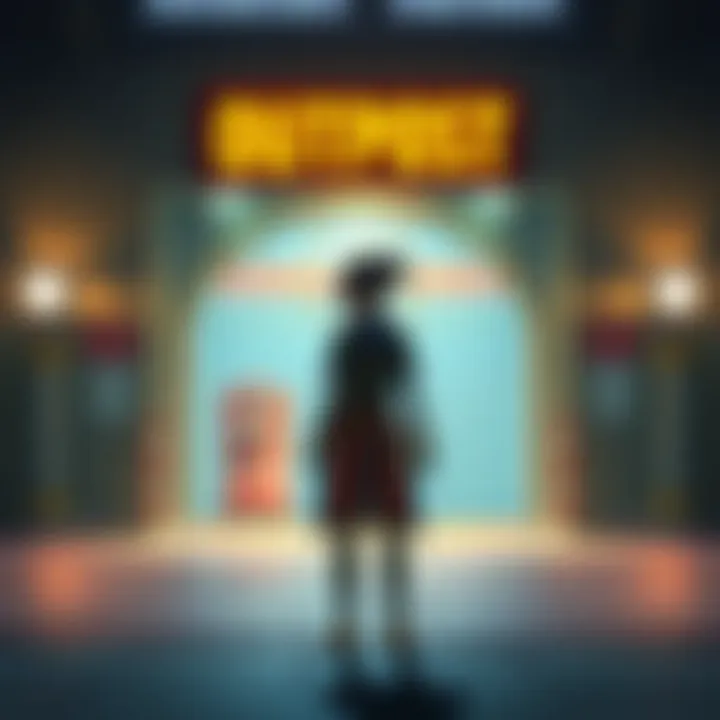 A character wearing a Rook outfit stands in front of a closed Pinwheel entrance, looking disappointed