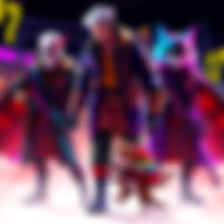 Ramattra styled as Jotaro and Soldier 76 as Old Joseph, with playful Jetpack Cat Iggy