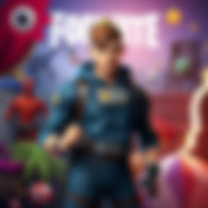 Jonesy, the iconic Fortnite character, poses in front of a colorful game backdrop with various elements from the game around him.