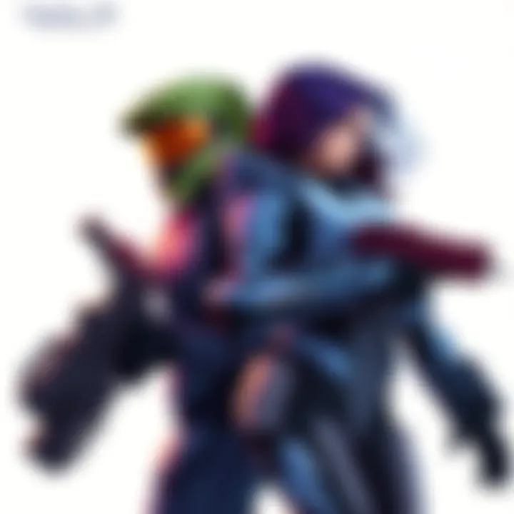 Illustration of Jorge and Sara, characters from Halo Reach, featuring a creative fan interpretation with vibrant colors and action poses.