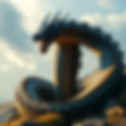 Jormungandr, the giant serpent from God of War, coils around the landscape, showcasing impressive design and detail.