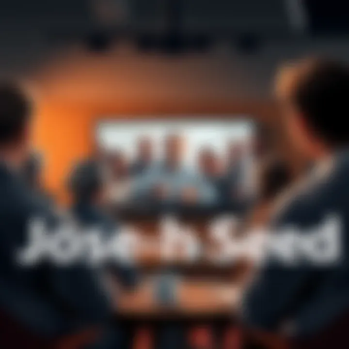 A scene showing people discussing Joseph Seed's character with a video playing on a screen in the background.