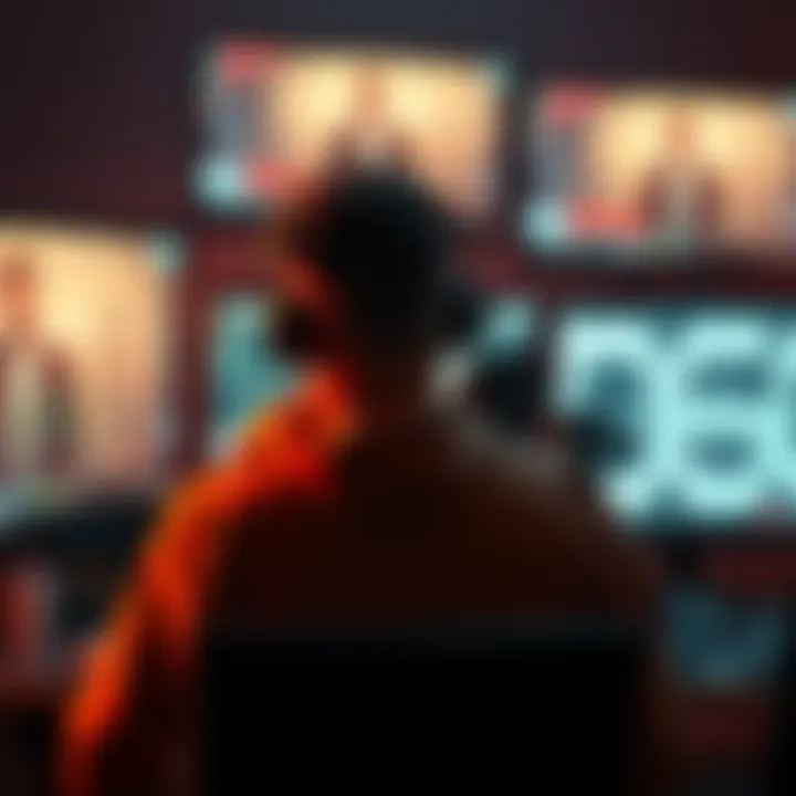 Josh, a tech-savvy character, sitting in front of multiple screens, recording a voice-over for DedSec's propaganda videos, showcasing his introverted nature and skills.