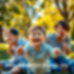 A happy young boy playing with his adoptive parents in a sunny park, showcasing the love and joy that adoption brings.