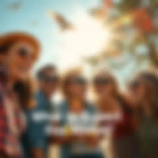 A group of friends laughing and enjoying outdoor activities under bright sunshine