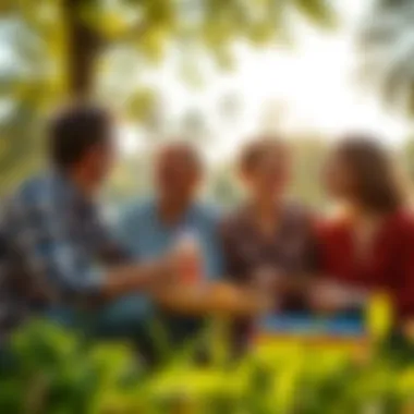 Joyful Memories A group of friends enjoying a picnic, smiling and sharing memories together in a sunny park.