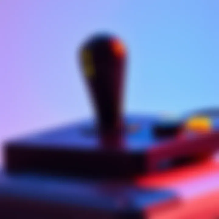 A joystick with labeled buttons showing custom key bindings for gaming