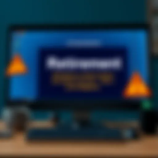 A computer screen showing a retirement message for the JPG project, with warning signs about bugs and scams.