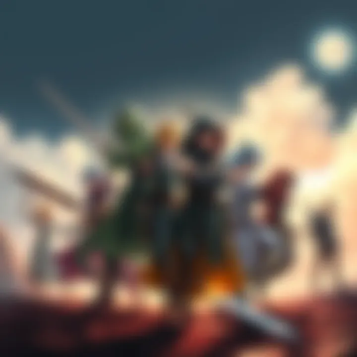 A group of diverse JRPG characters showcasing their unique outfits and abilities in a fantasy setting.