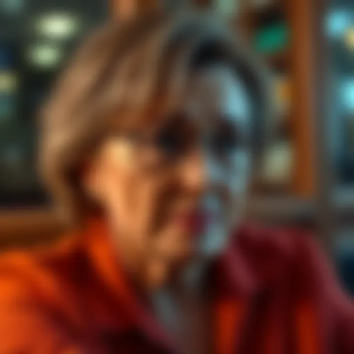 A woman named Judy looks thoughtful and a bit hurt while discussing someone named Evelyn, hinting at feelings of jealousy and past connections