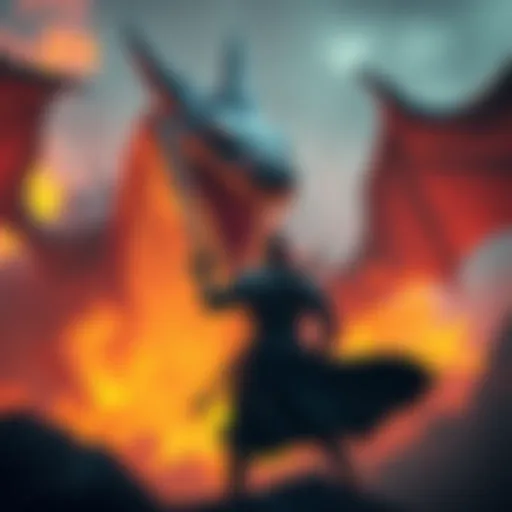 Julius stands confidently with his weapon drawn, ready to face the massive serpent Dalamadur against a fiery backdrop.