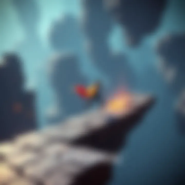 A character attempting a jump on a platform in the game Eternal, facing obstacles in the environment.