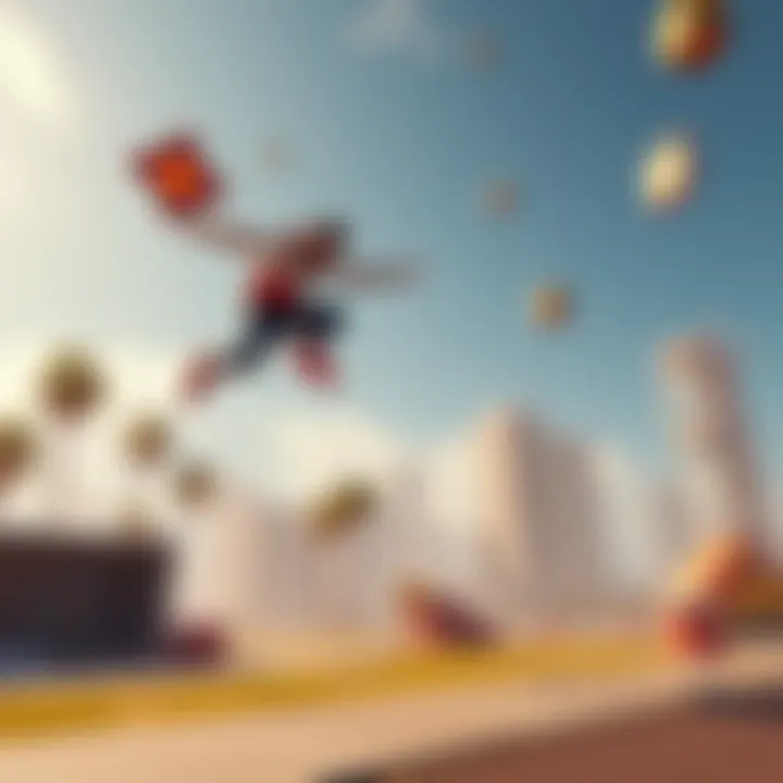 A player using Jumpad to launch into the air during a game, demonstrating its unique movement capabilities.