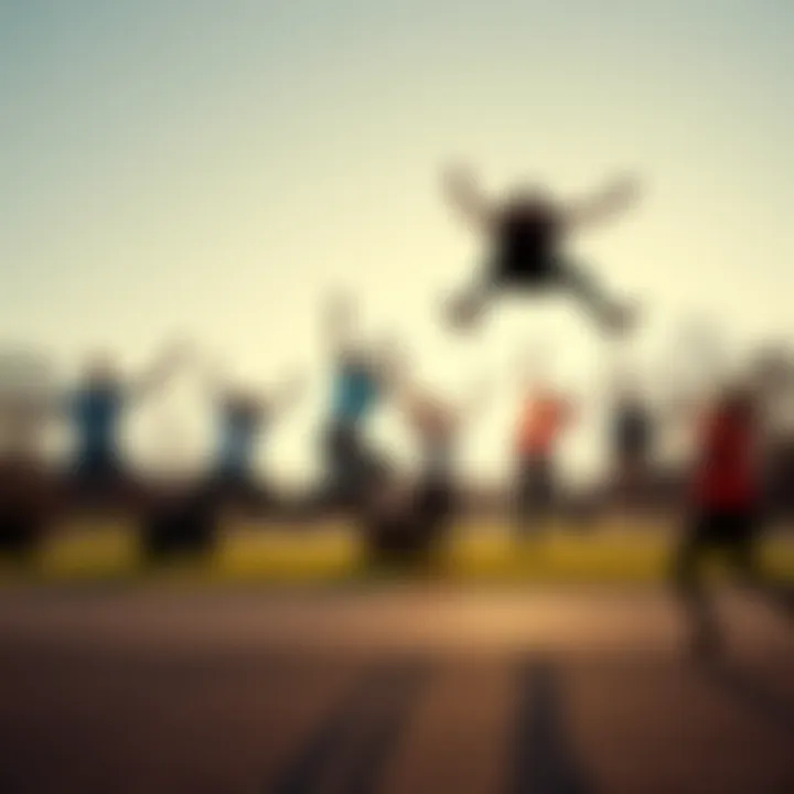 A group of people practicing different jumping techniques in a park, showcasing new styles and moves