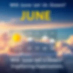 A weather chart showing sun and rain symbols for June with clouds in the background