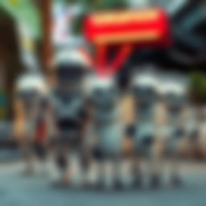 White jungle minions beside a robot character A group of white jungle minions standing next to a robot character named Crunch, showcasing their visual similarities.