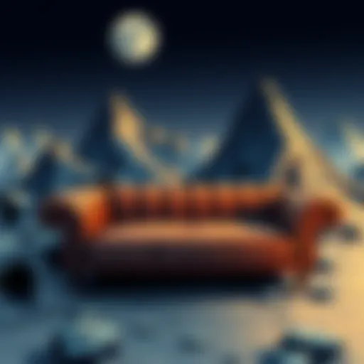 A surreal scene featuring a couch merging into eerie mountains with holes, symbolizing connections in Junji Ito's stories.