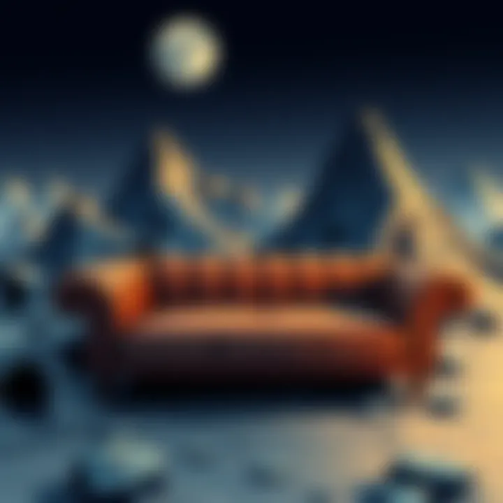 A surreal scene featuring a couch merging into eerie mountains with holes, symbolizing connections in Junji Ito's stories.