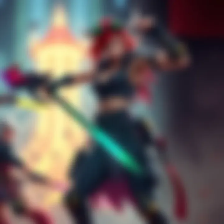 Junker Queen in a fierce stance, showcasing her weapon and outfit, standing against a game background.