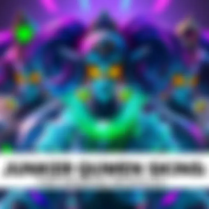 Different Junker Queen skins showcased in a vibrant display, highlighting their unique designs and colors.