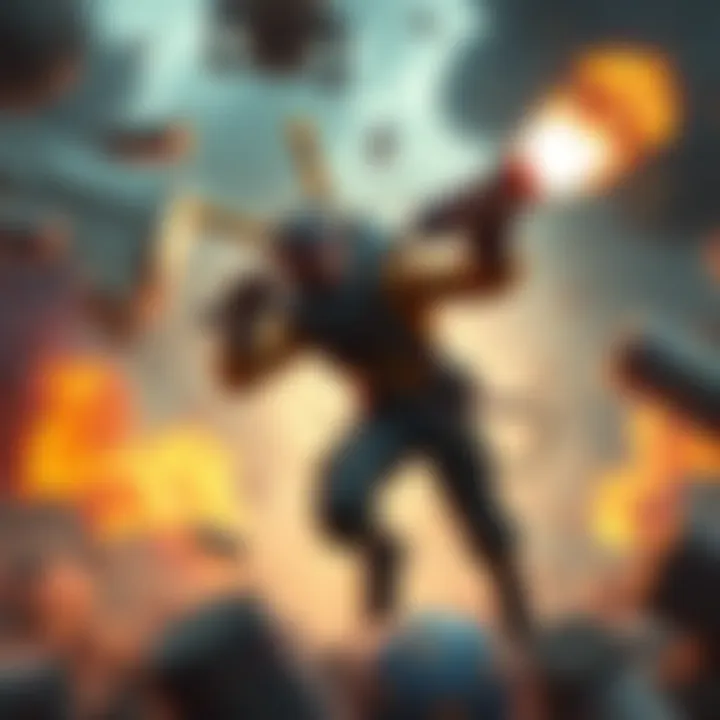 Junkrat launching explosives Junkrat in-game character throwing a bomb from a distance, showcasing the risk of cross-map attacks.