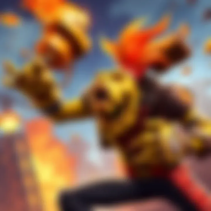 Junkrat with his trademark explosive devices celebrating after getting a kill in the game