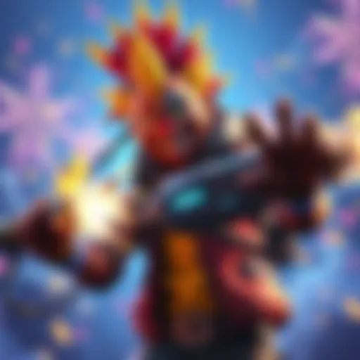 Junkrat, the chaotic Overwatch character, grinning while holding his explosive weapon, surrounded by colorful fireworks, showcasing his playful nature.