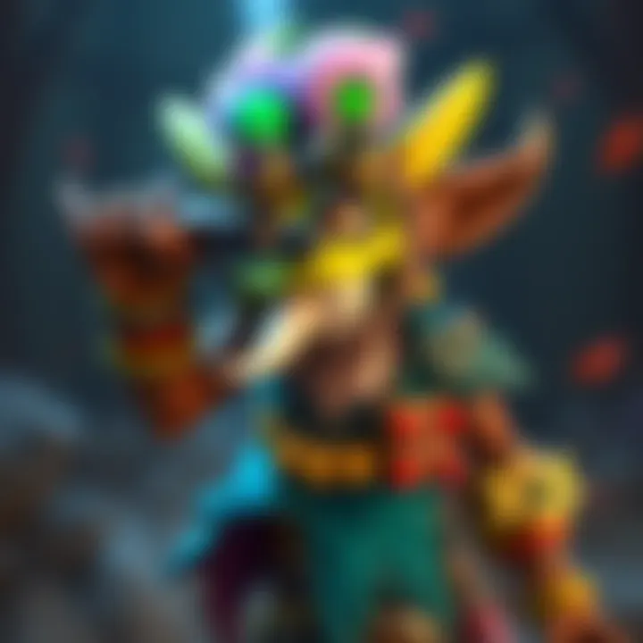 Concept art showing Junkrat character with an elaborate Mythic Skin design featuring vibrant colors and unique accessories.