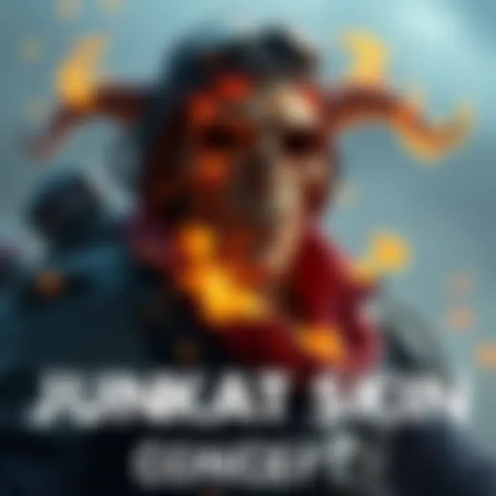 Junkrat Mythic Skin Concept An early concept art of Junkrat as a long-dead fighter pilot, showcasing fiery elements and a vengeance theme.