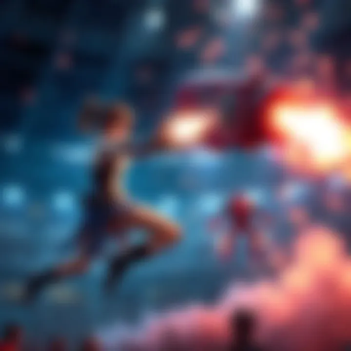 A character named Juno launching a torpedo at an opponent in a Stadium battle, showcasing the impact of the attack