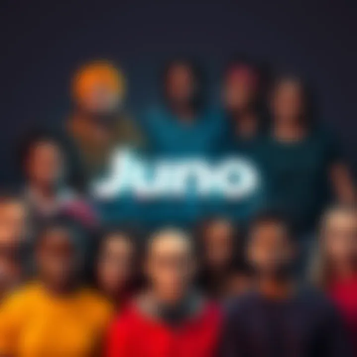 Juno logo with diverse people Juno logo surrounded by a group of diverse individuals discussing allegations of racism