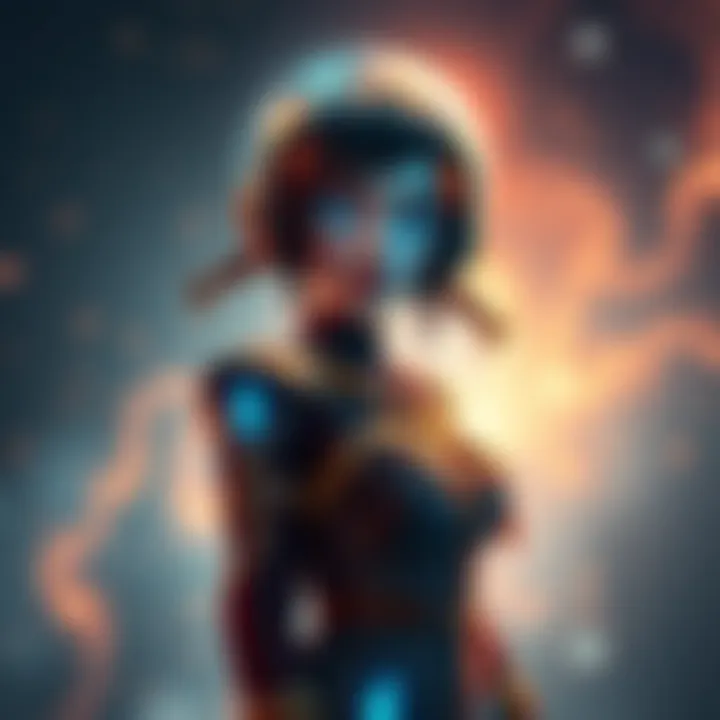 Juno wearing new legendary cosmetics inspired by Apollo and Artemis in a cosmic background